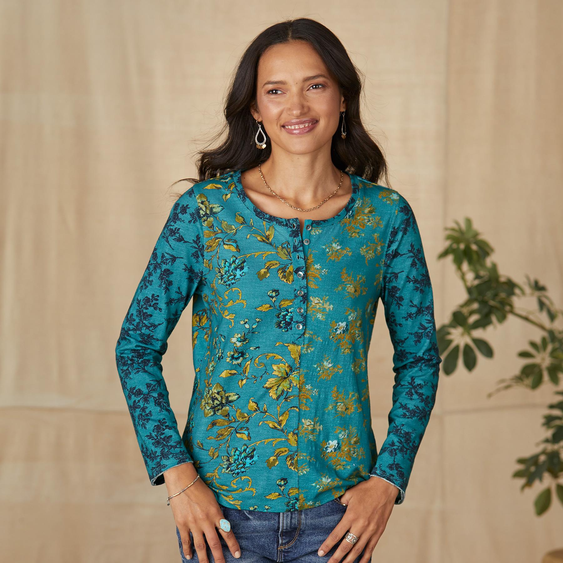 Premium Jordane Floral Print Henley Tee