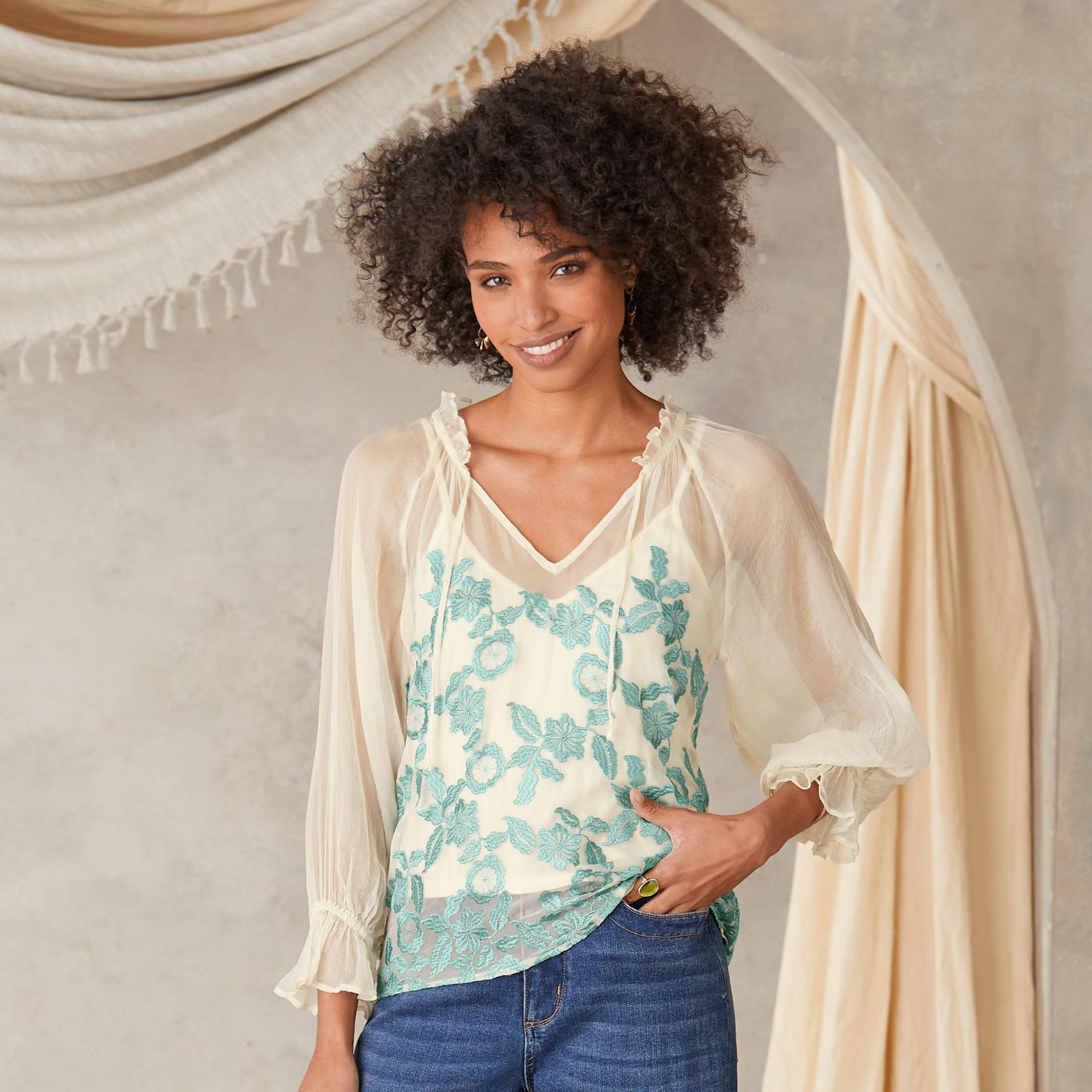 Premium Melody Anne Silk Embroidered Top
